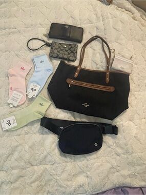 Coach Black Canvas Tote with Brown Leather Trim